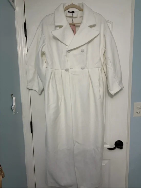 Women's White Double-Breasted Long Trench Coat