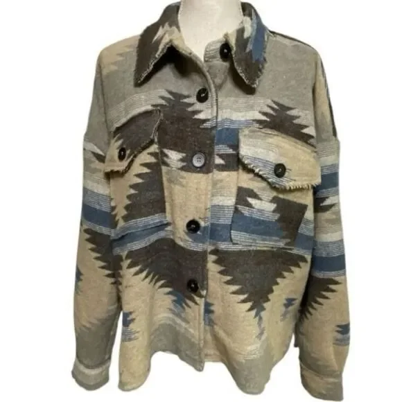 La Miel Womens Eldora Aztec Loose Fit Southwestern Shacket Size Large