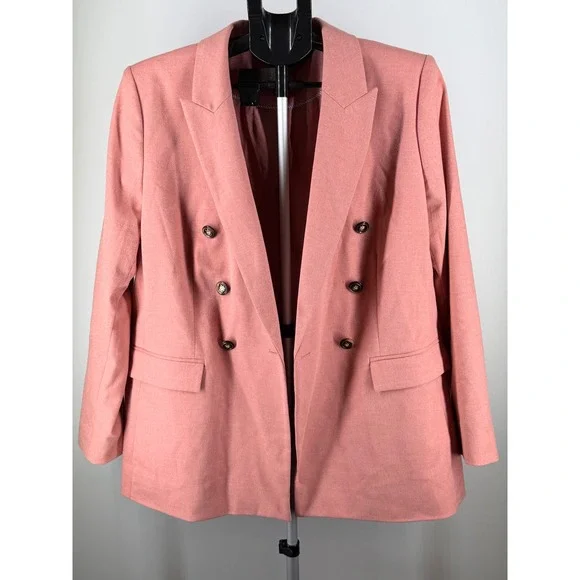 Loft Petites Rose Pink Double Breasted Crest Button‎ Blazer Jacket 16P