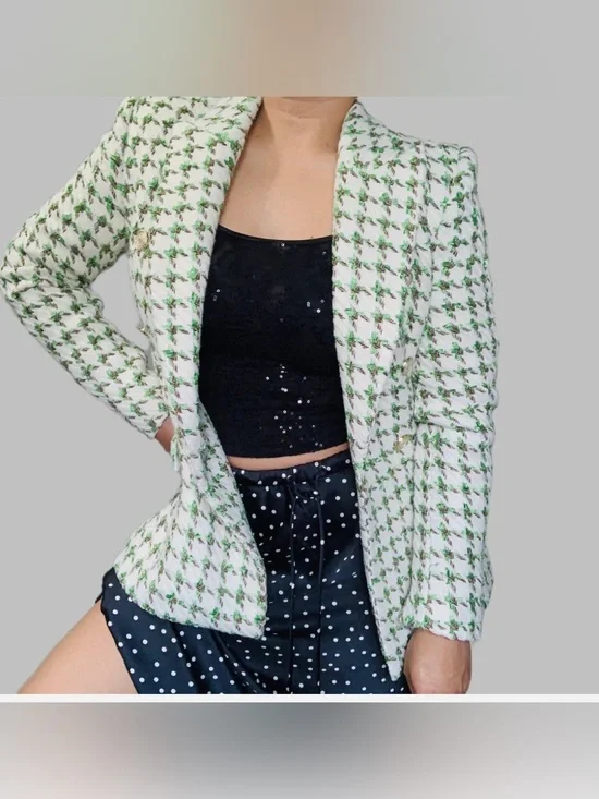 Zara Woman Textured Blazer Jacket Green Size M
