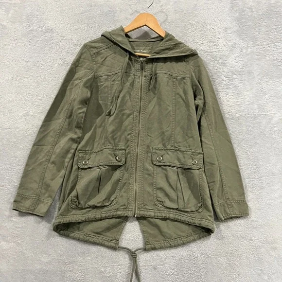 American Eagle Jacket Womens XS Canvas Utility Green Full Zip Hood Lyocell‎ Army
