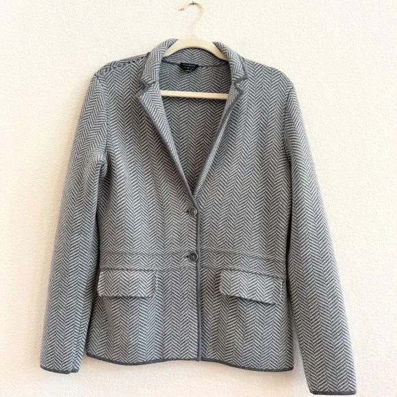 Talbots‎ Gray Herringbone Pure Merino Wool Sweater Blazer Jacket Womens Small S