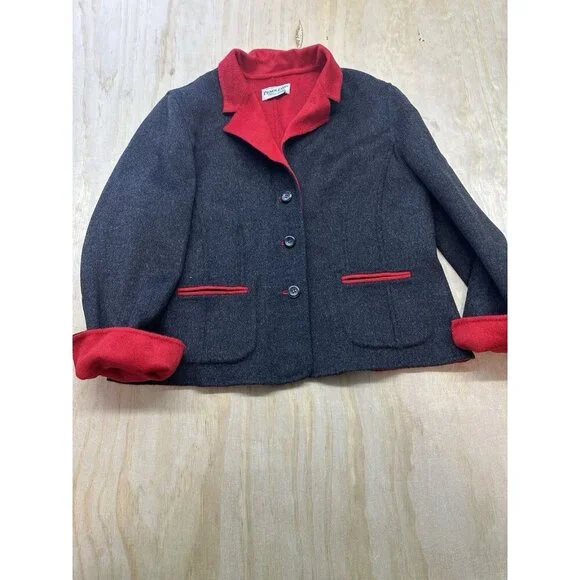 Pendleton Women’s Red/Gray Merino Wool 3 Button Reversible Jacket‎ Medium RARE