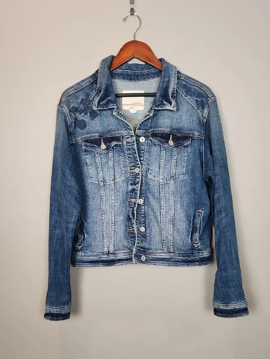 Sundance Floral Embroidered Blue Denim Jacket Size XL