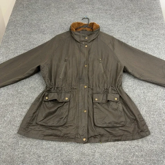 Fat Face‎ Jacket Womens 18 Brown Waxed Cotton Corduroy Collar Utility Field Barn