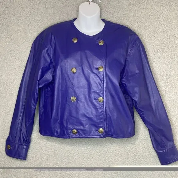 VTG Lord & Taylor Leather Old Money Double Breasted Jacket Purple Size 12 Large