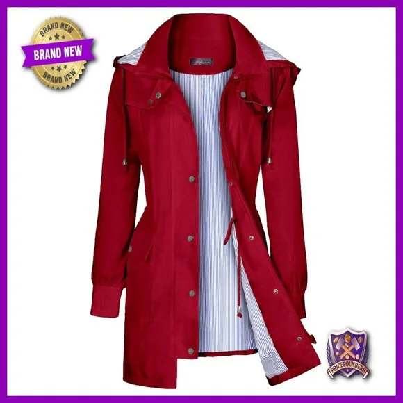 Lightweight Waterproof Raincoat Hooded Trench Coat Striped Outdoor Activewear