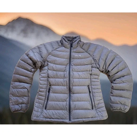 Eddie Bauer Puffer Jacket Womens Small Gray Excellent First Ascent StormDown 800