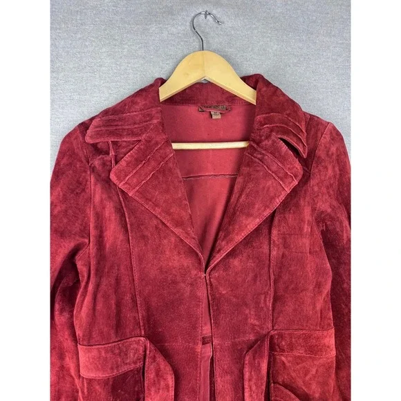 Arden B Womens Burgundy Red Genuine Suede Leather Belted Jacket Coat Size M