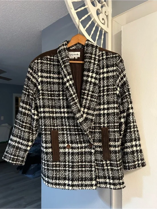Vintage Margaret Godfrey Bagatelle Black Brown White Tweed Blazer Size 10