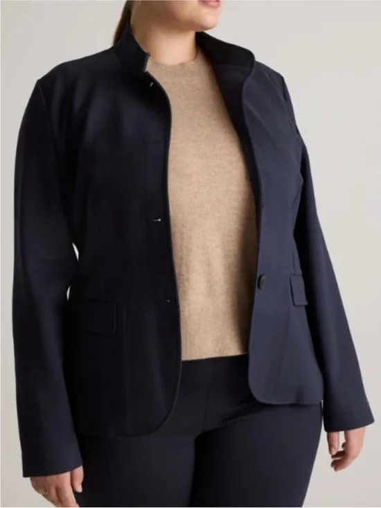 Quince Ultra-Stretch Ponte Stand Collar Blazer in Navy Size XL like new