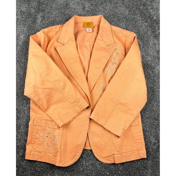 Ruby Rd. Womens‎ Embroidered Peach Blazer Jacket Size 10 Cotton