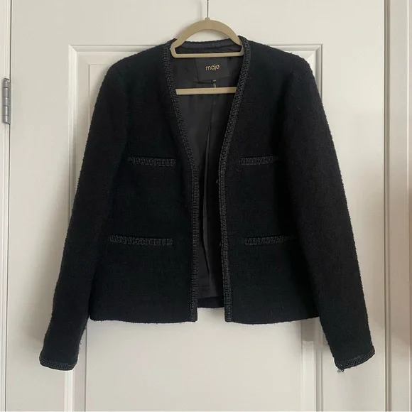 Maje Black Textured Jacket Blazer‎