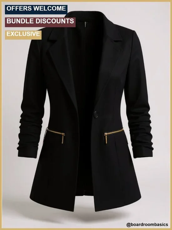 Long Sleeve Blazer Women Casual Cardigan Jacket Work Zipper Pockets Button