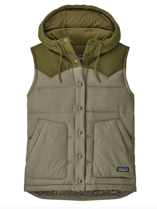 Patagonia Women's Bivy Hooded Down Vest Small Green Recycled Puffer EUC