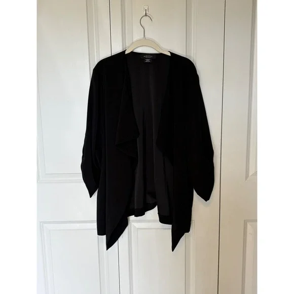 Michel Studio Black Draped Open Front Blazer Ruched‎ 3/4 Sleeve Plus Size 24