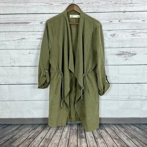Buckle BKE Jacket Womens Large Green Roll Tab Sleeve Tie Cinch‎ Closure Olive