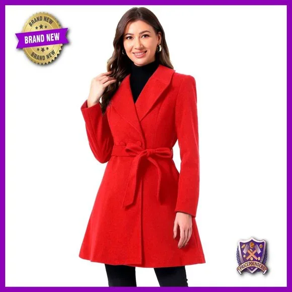 Elegant Long Trench Coat Shawl Lapel Single Breasted Belted Overcoat Classic