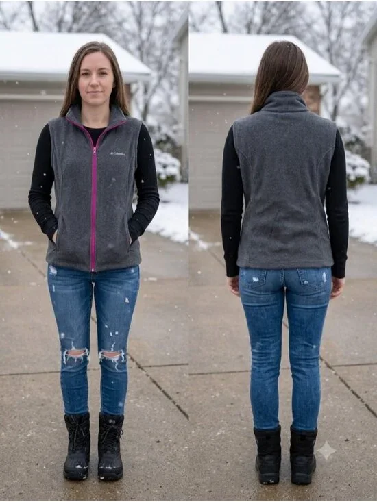 Columbia Women Benton Springs Fleece Vest XL Gray Pink Full Zip Outdoor Gorpcore