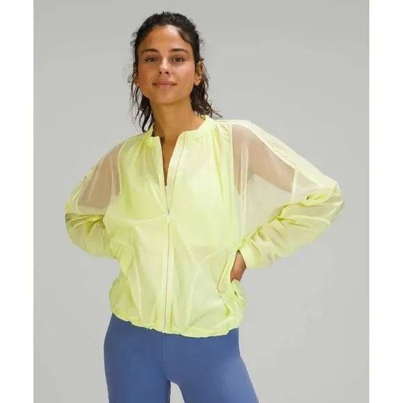 Lululemon neon Crispin Green With The Breeze mesh water repellent jacket