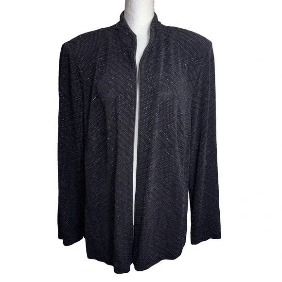 Stunning Vintage Alex Evenings Black Sparkle Zip Front Evening Jacket‎ 2X
