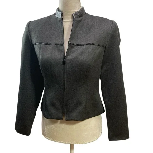 NWT Donna Ricco New York Blazer Dark Gray 6P  Fully Lined Women's Monk Zip Front