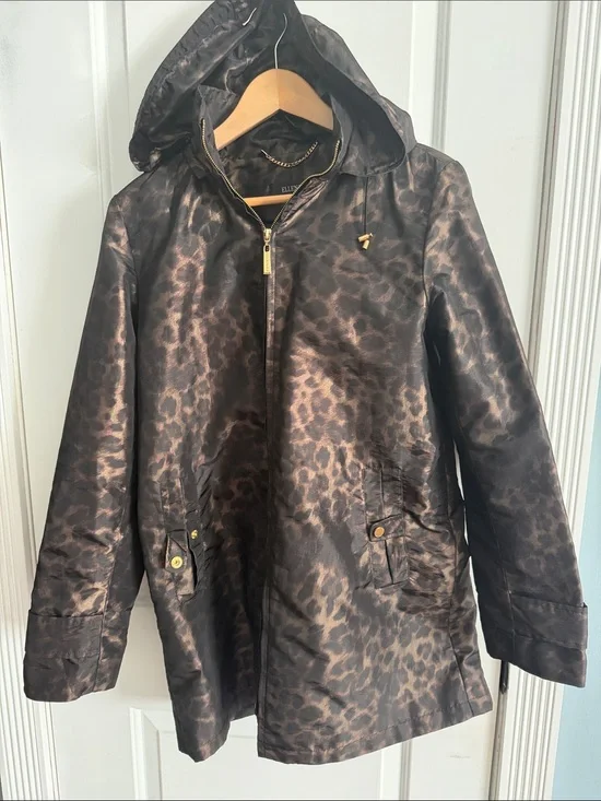 Women's Leopard Print Hooded Jacket - Brown