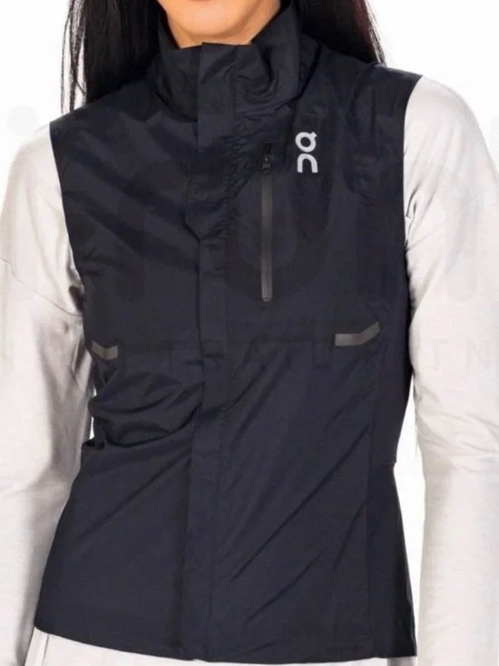 On Running Weather vest women’s black lightweight reflective zip Pockets sz M
