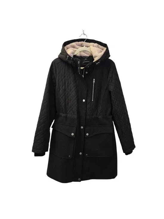 Lucky Brand Mixed Media Wool Blend Quilted Hooded Coat Size Medium