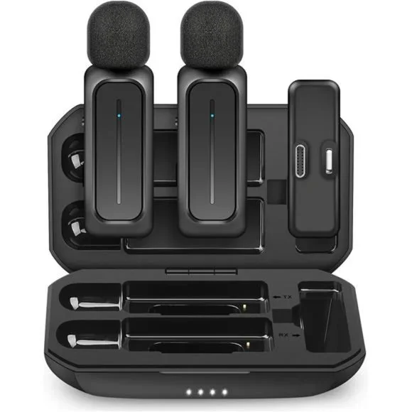 2 Pcs Wireless Lavalier Microphone with Charging Case, 3 Mode Denoise, 70ft