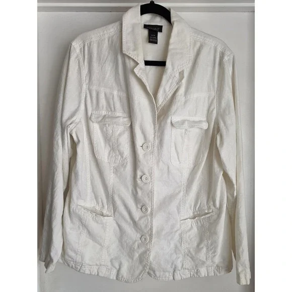 Lane Bryant‎ Blazer 14/16 White Linen Cotton Long Sleeve Women