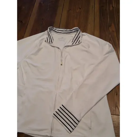 Southern Tide Women's Full Zip Jacket Size XL White With Navy Blue Stripes Cuffs