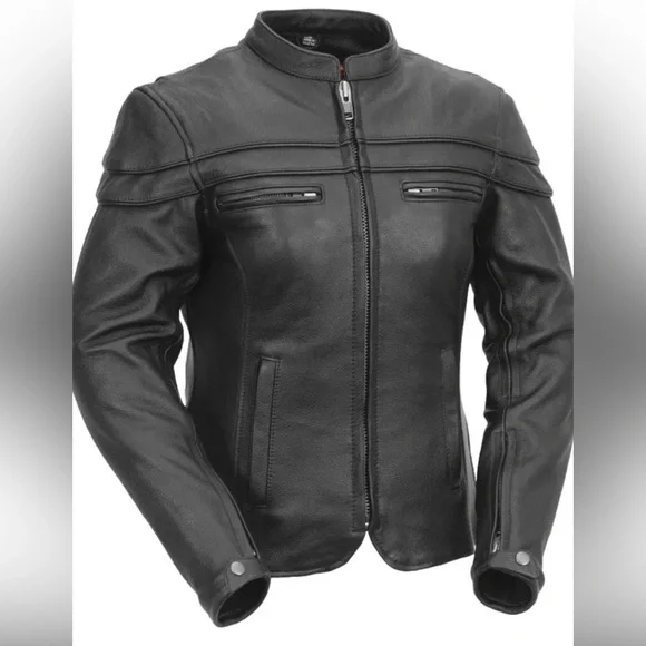 EUC First Classic Leather Gear chocolate brown, zip up motorcycle jacket XS