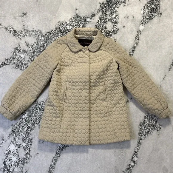Betsey Johnson Coat Womens Size M Beige Quilted Puffer Back Bow Detail Polyester