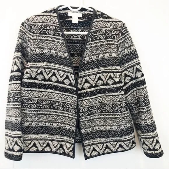 H&M Tan and Black Aztec Print Open Front Jacket