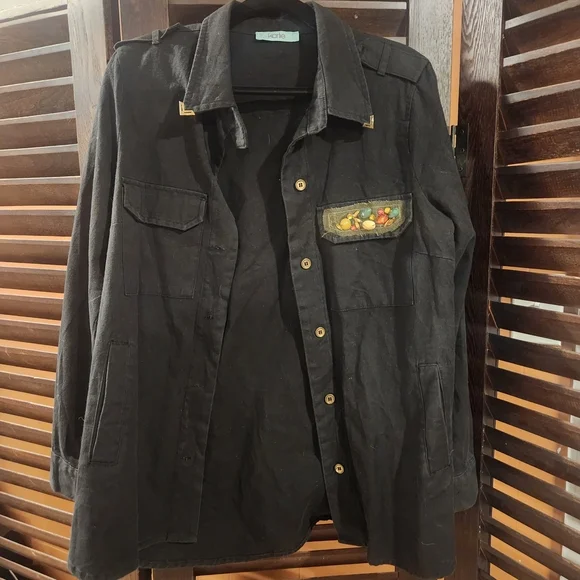 Karlie Black Shirt Jacket with Colorful Pocket 2BB