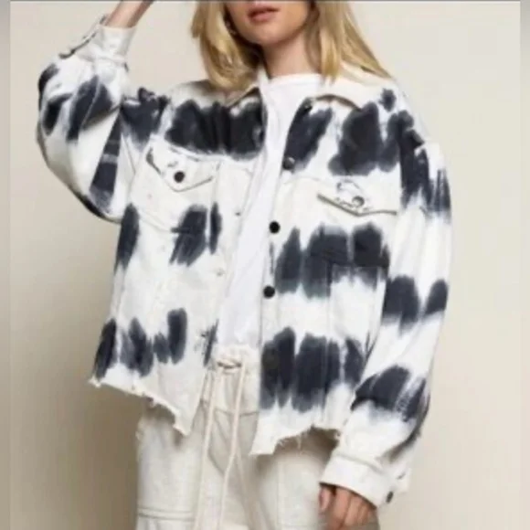 POL Tie Dye Sweatshirt Jacket Cropped Raw Front Hem Sz 2X