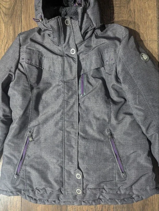 Zeroxposur Womens Charcoal Gray Puffer Jacket Removable Hood Size L Pockets NWOT