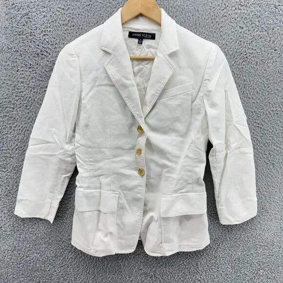 Anne Klein NY Size 4 White Peacoat Double Breasted 4‎ Button Pocket Jacket READ