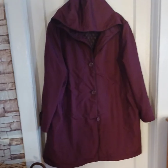 Alfred Dunner Burgundy  Hooded All Weather Coat Removeable Lining Size Xlarge