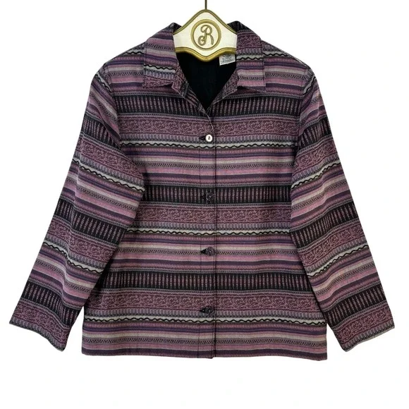 Boho Tribal Jacket SMALL Southwest Vintage Button Striped Festival Hippie Indie