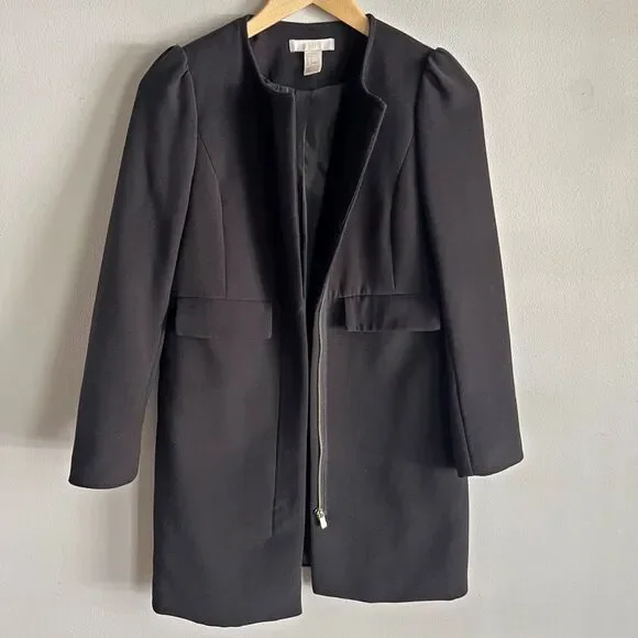 H&M Black Longline Blazer Jacket Minimalist Tailored Size 4