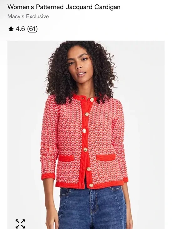 Macys On 34th Women’s Pink, Red and White Knit Button-Front Blazer Jacket New