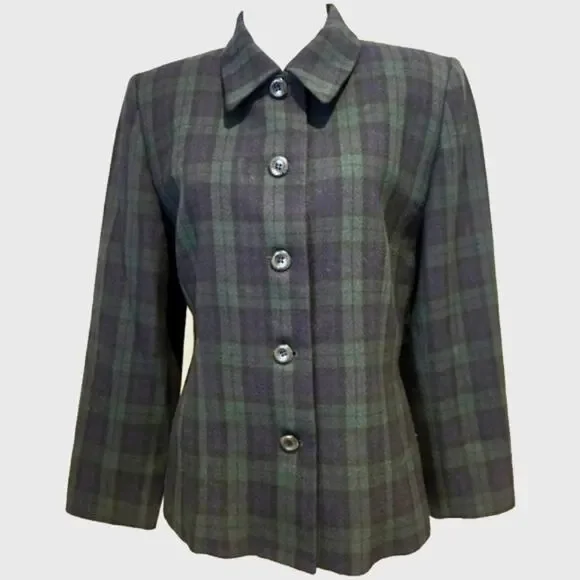 Vintage Pendleton 100% Virgin Wool Black Watch Plaid Jacket - Made in USA - 8P