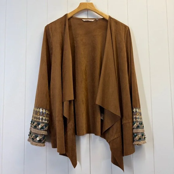 Soft Surroundings Boho Western Faux Suede Jacket Women Size M Festival Cowgirl