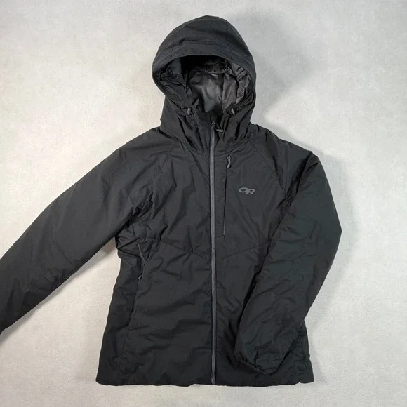 Outdoor Research Womens Medium Black Hooded Insulated Puffer Jacket Full Zip