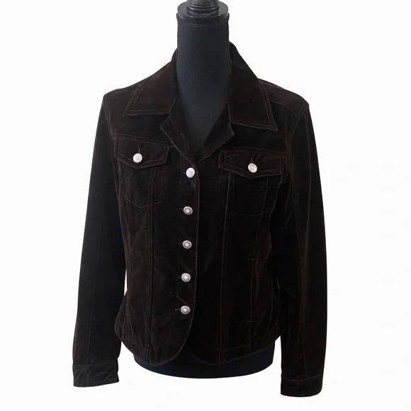 Christine Alexander Brown Velvet Button Front Jacket Women’s Small