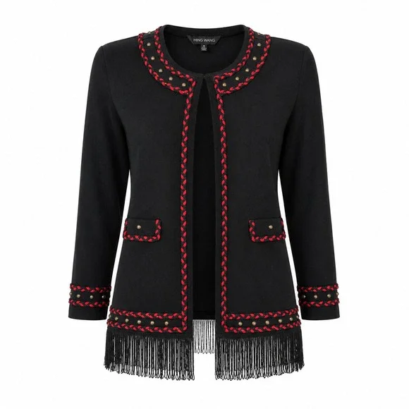 Ming Wang Retro Western Boho Fringe Studded Jacket Women XL  Equestrian Artisan
