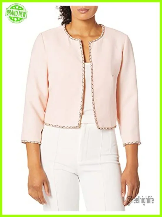Tweed Jacket with Chain Detail 3/4 Sleeve Blazer