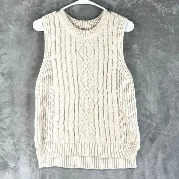 Dizzy Lizzy Women’s Cream Cable Knit Sweater Vest Size Medium Oversized Preppy